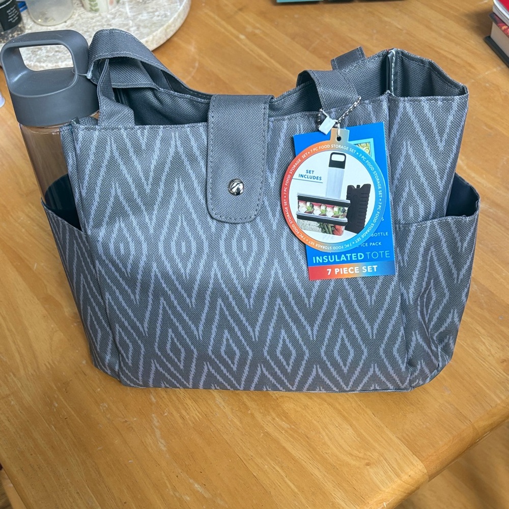 Gray Insulated Lunch Tote Bag